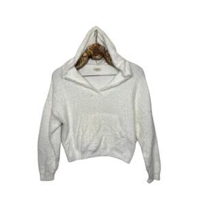 Anthropologie Pilcro Hoodie Sweater White Fuzzy Pullover Front Pocket V Neck xs
